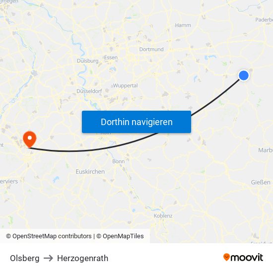 Olsberg to Herzogenrath map