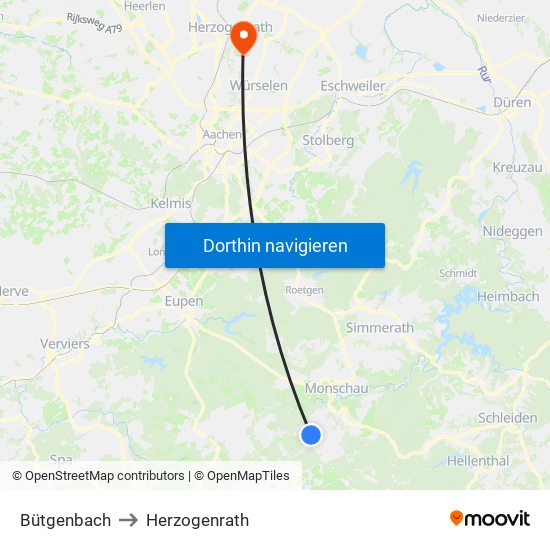 Bütgenbach to Herzogenrath map