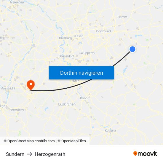 Sundern to Herzogenrath map