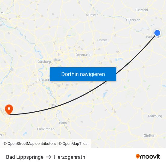 Bad Lippspringe to Herzogenrath map