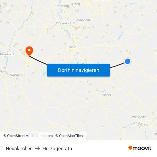 Neunkirchen to Herzogenrath map