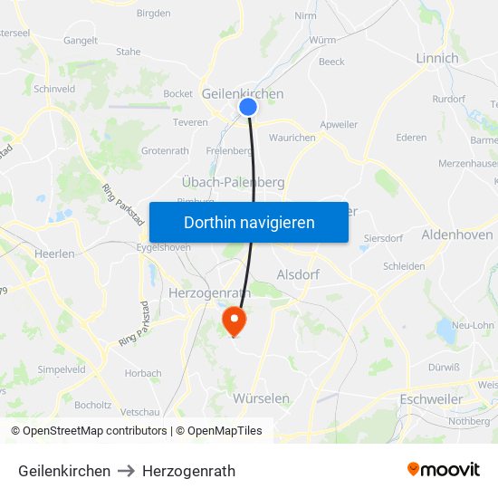 Geilenkirchen to Herzogenrath map