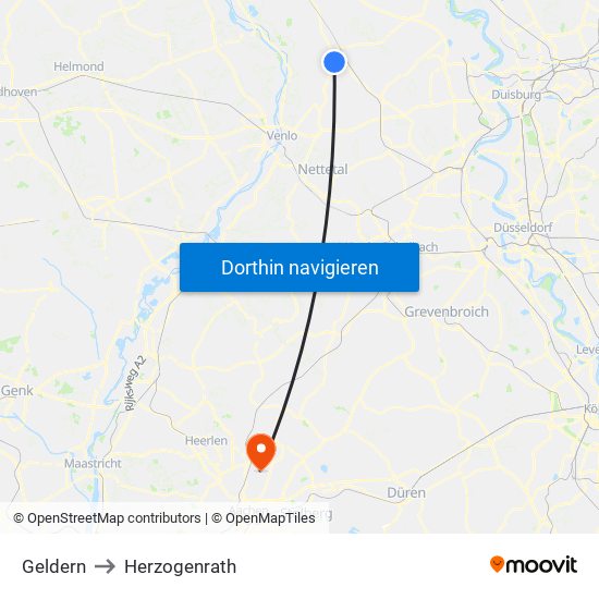 Geldern to Herzogenrath map