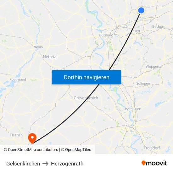 Gelsenkirchen to Herzogenrath map