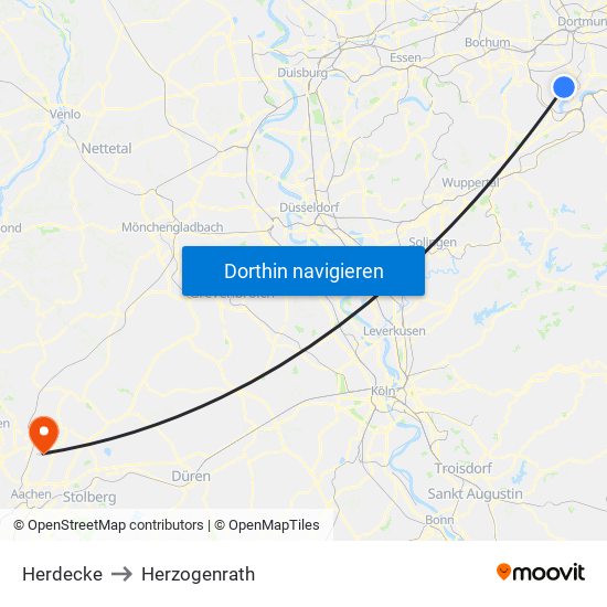 Herdecke to Herzogenrath map