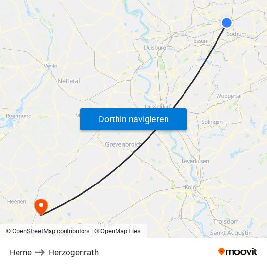 Herne to Herzogenrath map