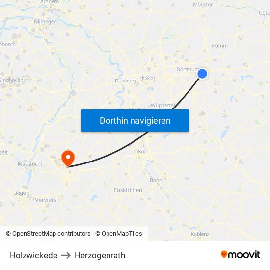 Holzwickede to Herzogenrath map