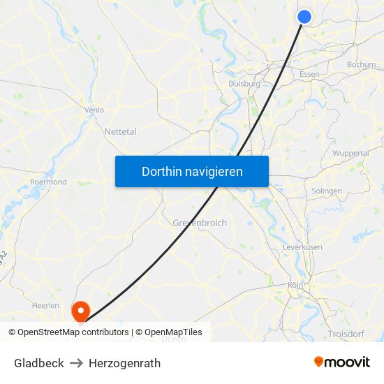 Gladbeck to Herzogenrath map