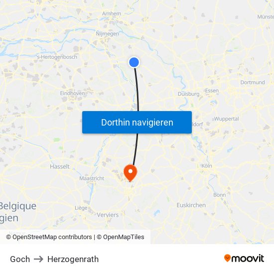 Goch to Herzogenrath map