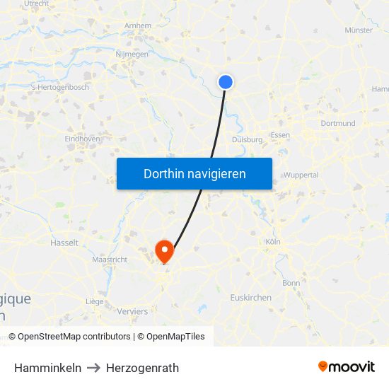 Hamminkeln to Herzogenrath map