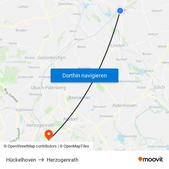 Hückelhoven to Herzogenrath map