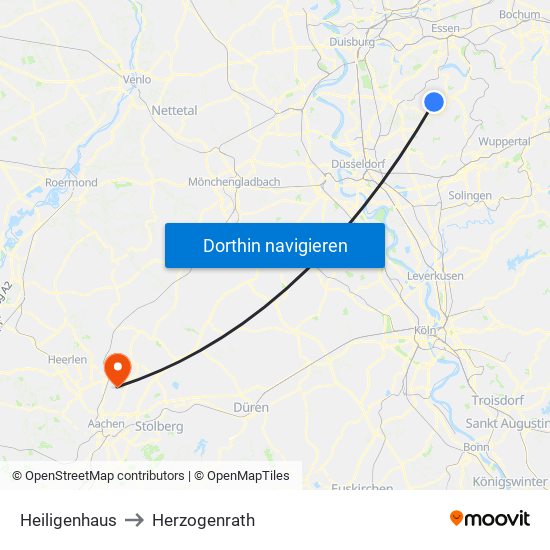 Heiligenhaus to Herzogenrath map