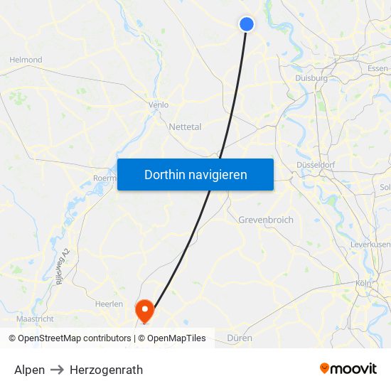 Alpen to Herzogenrath map