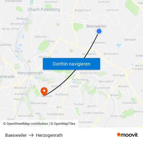 Baesweiler to Herzogenrath map