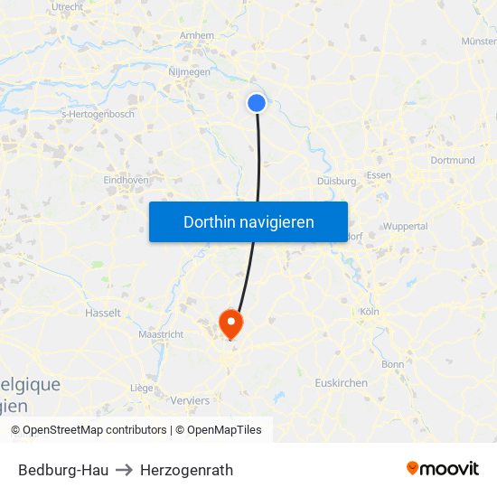 Bedburg-Hau to Herzogenrath map