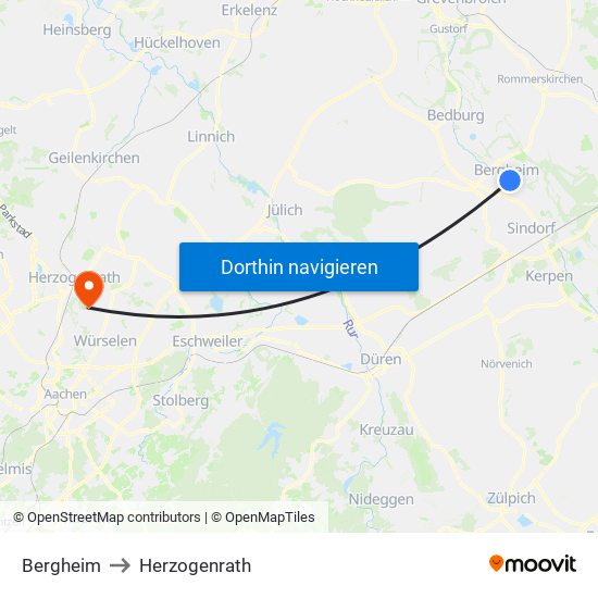Bergheim to Herzogenrath map