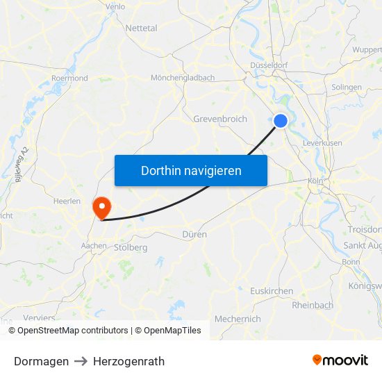 Dormagen to Herzogenrath map
