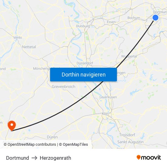 Dortmund to Herzogenrath map