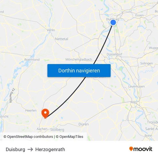 Duisburg to Herzogenrath map