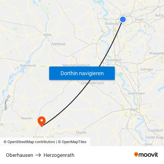 Oberhausen to Herzogenrath map