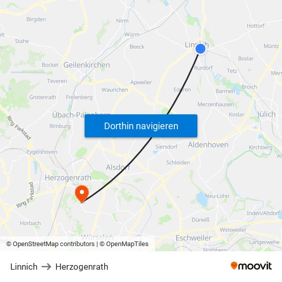 Linnich to Herzogenrath map