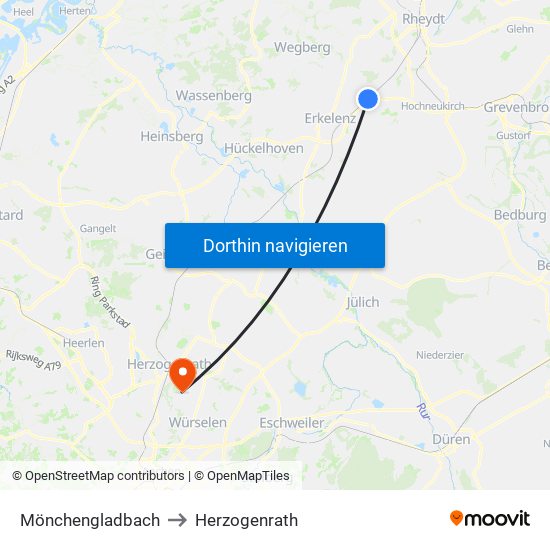 Mönchengladbach to Herzogenrath map