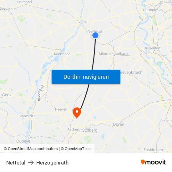 Nettetal to Herzogenrath map