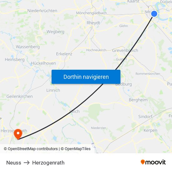 Neuss to Herzogenrath map