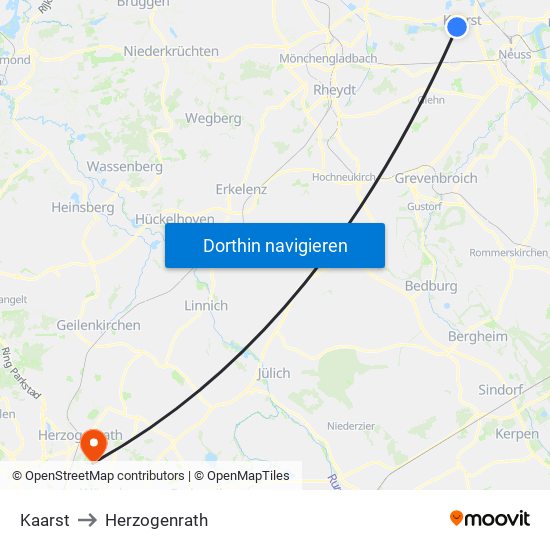 Kaarst to Herzogenrath map