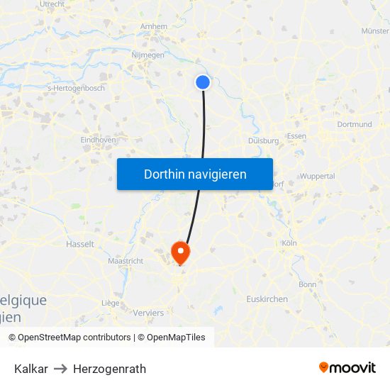 Kalkar to Herzogenrath map