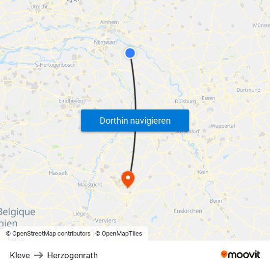 Kleve to Herzogenrath map