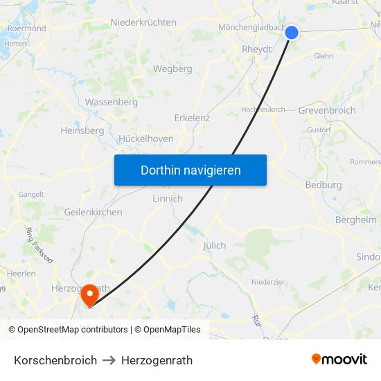 Korschenbroich to Herzogenrath map