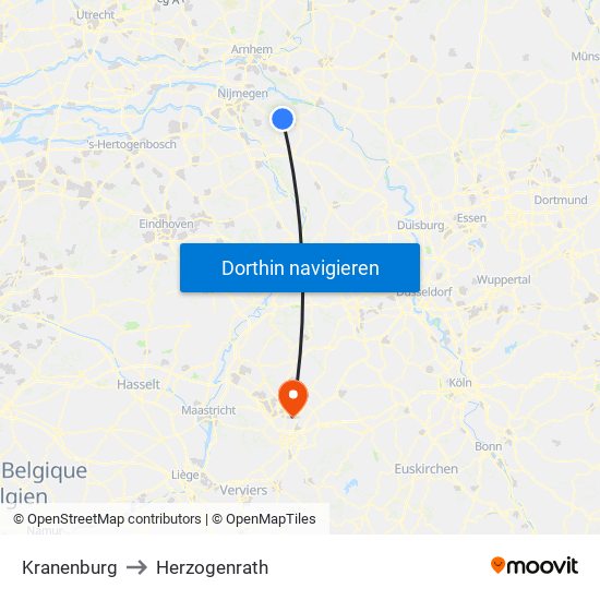 Kranenburg to Herzogenrath map