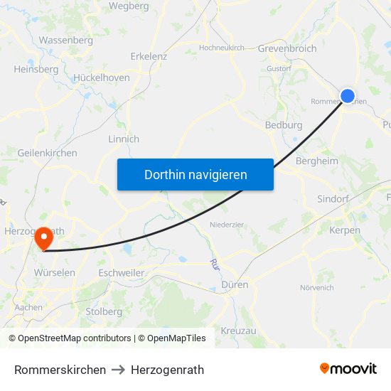 Rommerskirchen to Herzogenrath map