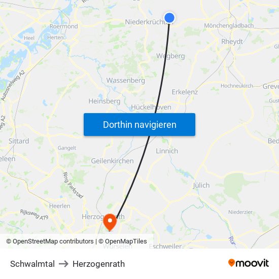 Schwalmtal to Herzogenrath map