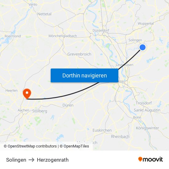 Solingen to Herzogenrath map