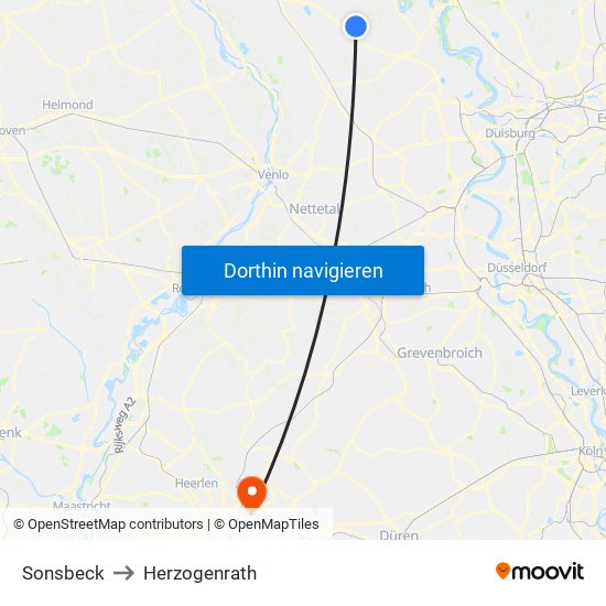 Sonsbeck to Herzogenrath map