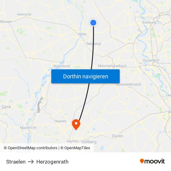 Straelen to Herzogenrath map