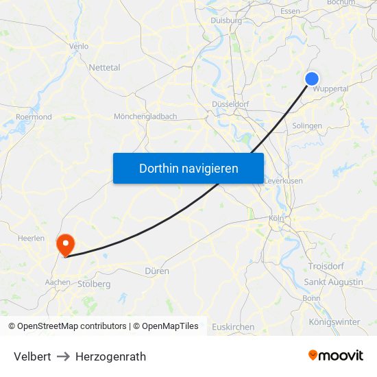 Velbert to Herzogenrath map