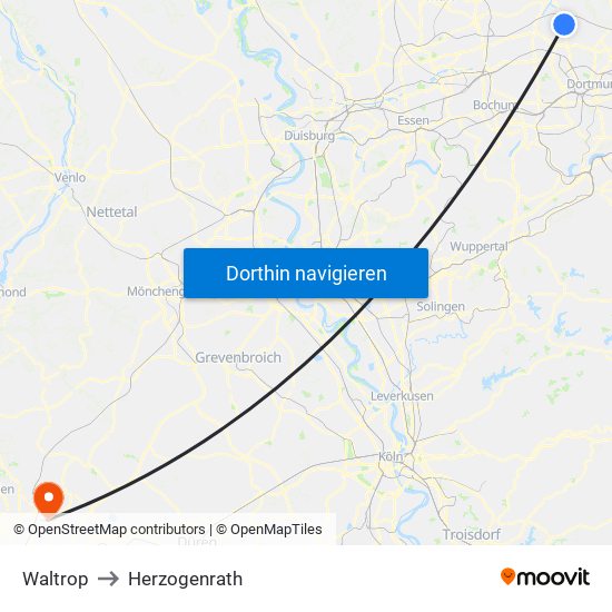 Waltrop to Herzogenrath map