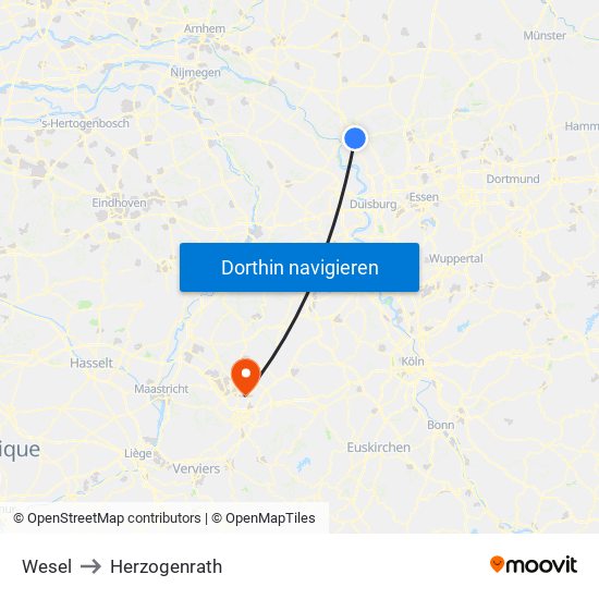Wesel to Herzogenrath map