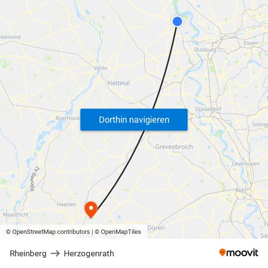 Rheinberg to Herzogenrath map