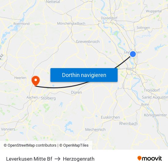 Leverkusen Mitte Bf to Herzogenrath map