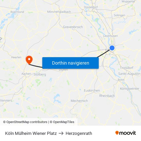 Köln Mülheim Wiener Platz to Herzogenrath map