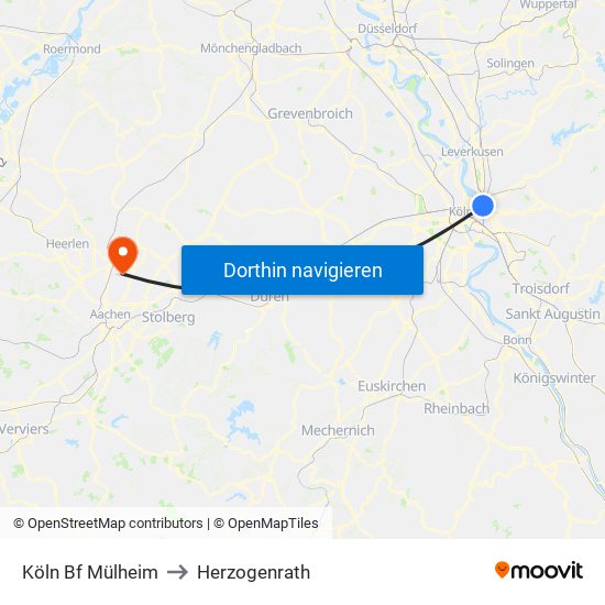 Köln Bf Mülheim to Herzogenrath map