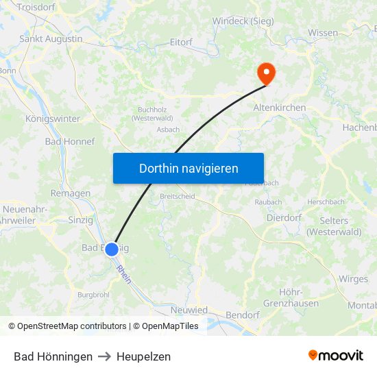 Bad Hönningen to Heupelzen map