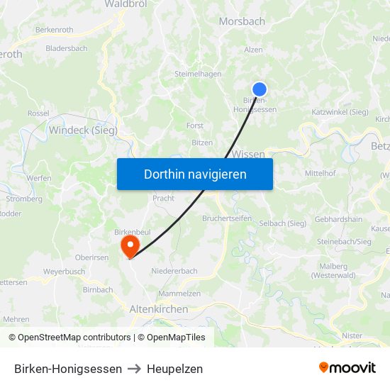 Birken-Honigsessen to Heupelzen map