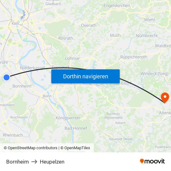 Bornheim to Heupelzen map