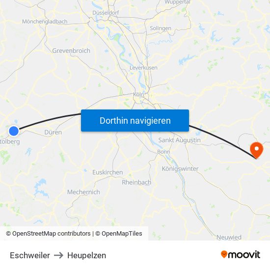Eschweiler to Heupelzen map