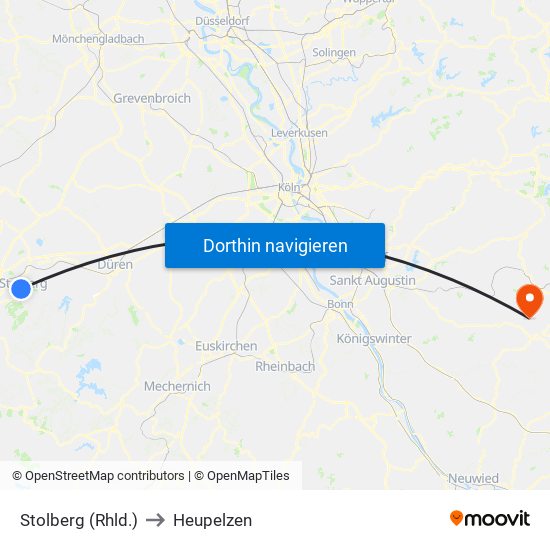 Stolberg (Rhld.) to Heupelzen map